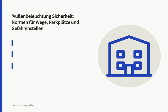 LED-Außenleuchte beleuchtet nachts einen Parkplatz mit markierten Stellflächen. Außenbeleuchtung Sicherheit: Normen für Wege, Parkplätze und Gefahrenstellen