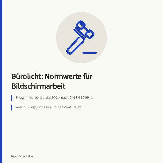 Normwerte für Bürobeleuchtung: 500 lx, UGR 19, Wartungsfaktor 0,8. Bürolicht: Beleuchtungsstärken und Normwerte für Bildschirmarbeit