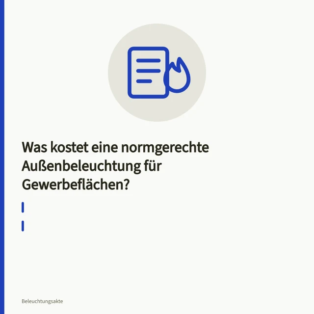 LED-Flächenstrahler auf acht Meter hohem Mast beleuchtet Gewerbegrundstück in der Dämmerung. Was kostet eine normgerechte Außenbeleuchtung für Gewerbeflächen?