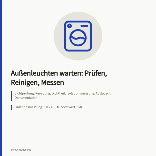 Wartung einer Außenleuchte: geöffnetes Gehäuse, Dichtung, Reinigung und Isolationsmessung. Wie sind Außenleuchten zu warten und instand zu halten?